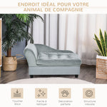 Canapé Chien Chat sur Pied avec Coffre de Rangement Style Moderne Coussin d'assise Amovible Grand Confort 76 x 45 x 43 cm gris clair