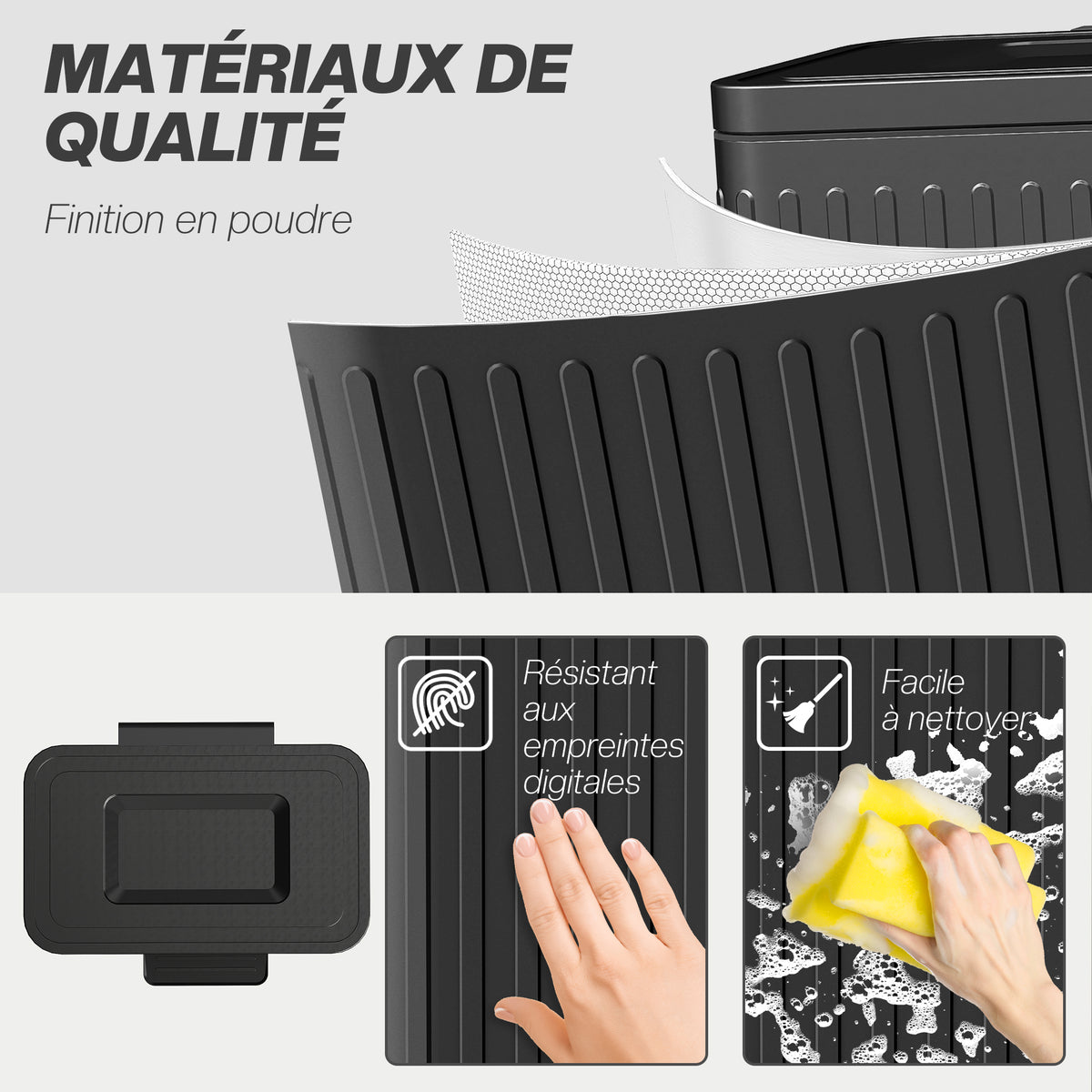 Poubelle à double compartiment 2 x 20L, poubelle de cuisine à pédale, seaux intérieurs amovibles, 45,5x36,5x51cm, noir