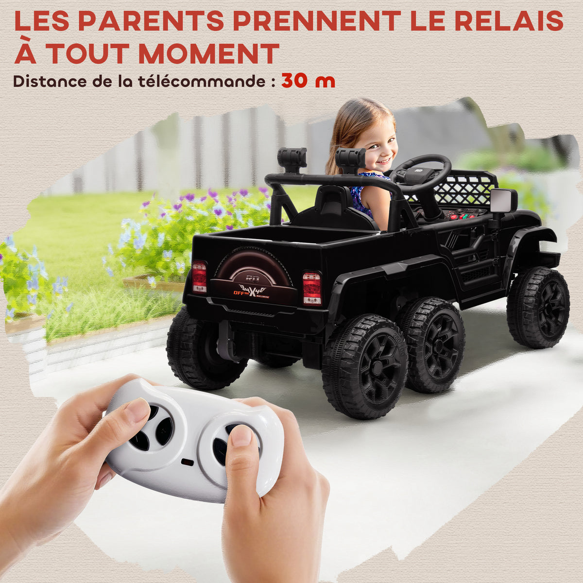 Voiture électrique enfant buggy électrique enfant 2 moteurs 12 V 3 vitesses remorque arrière 122L x 62,5l x 65H cm noir