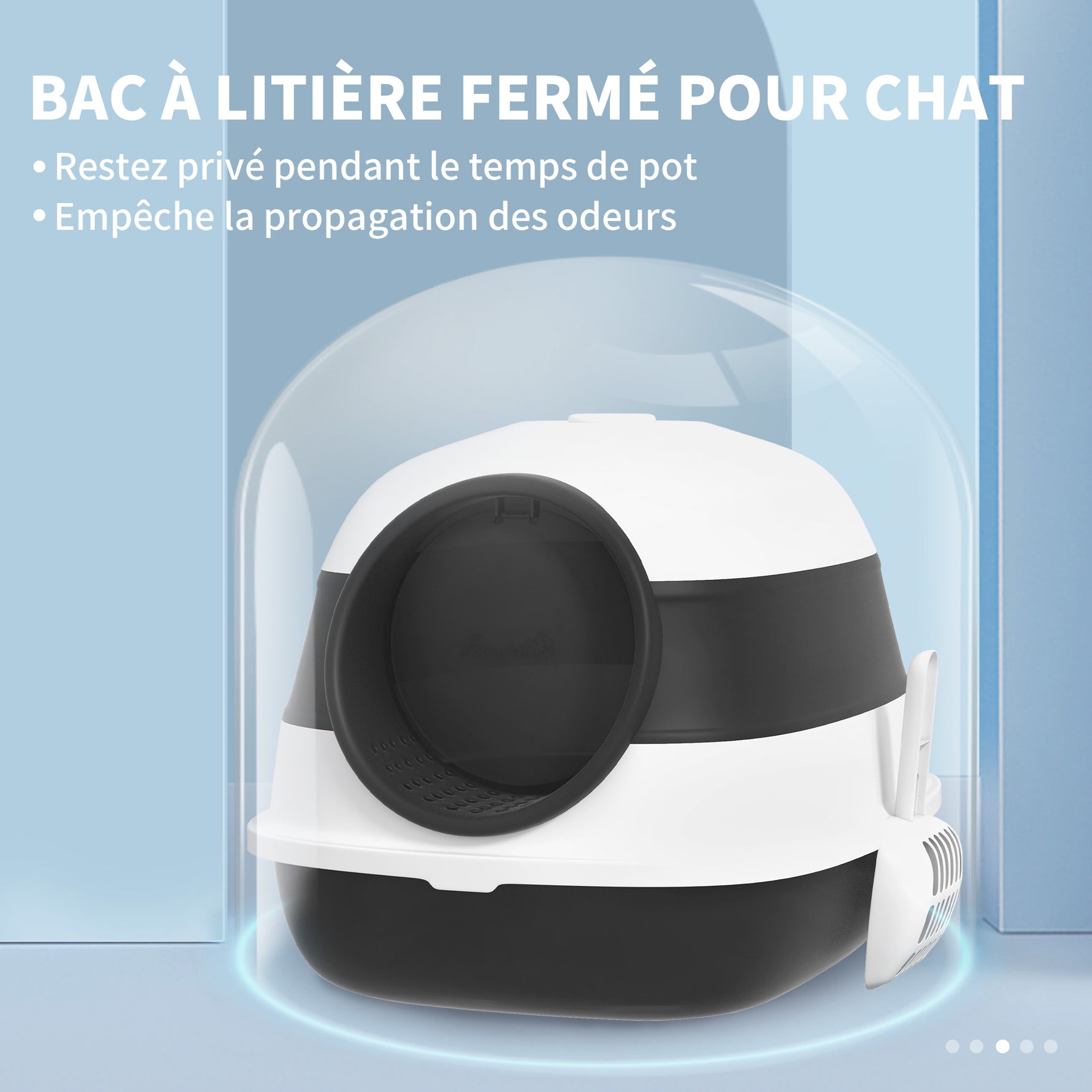 bac à litière pour chat pliable porte battante lucarne + pelle fournis noir blanc