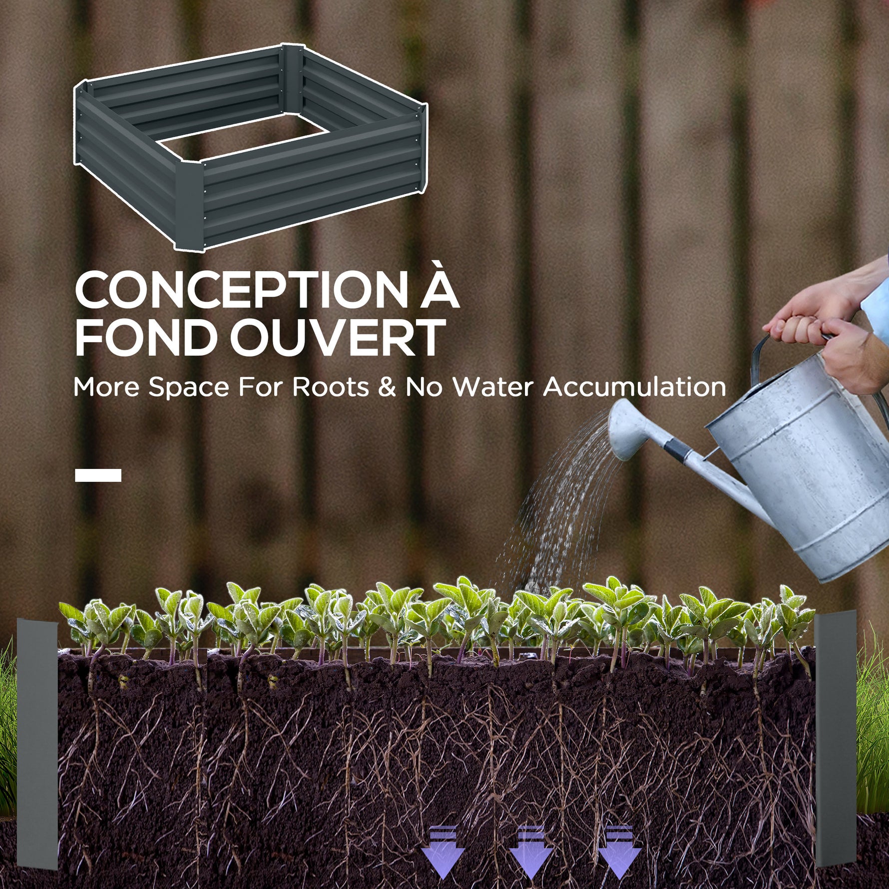 Lot de 2 carré potager de jardin dim. 100L x 100l x 30H cm - tôle d'acier ondulée gris foncé