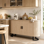 Buffet salon, meuble de rangement ovale avec 2 portes coulissantes et étagères réglables, 140x40x75cm, bois naturel