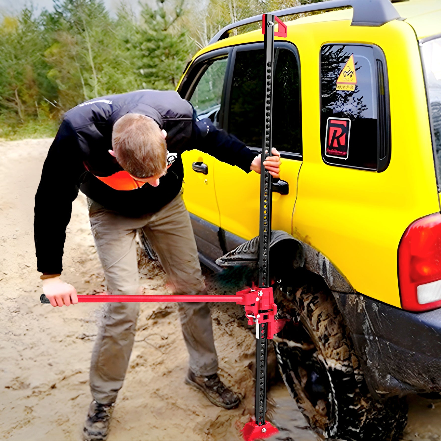 Cric farm jack tout-terrain ATV 4x4, cric pour voiture véhicule charge max. 3000 kg, hauteur de levage 11-135 cm, rouge