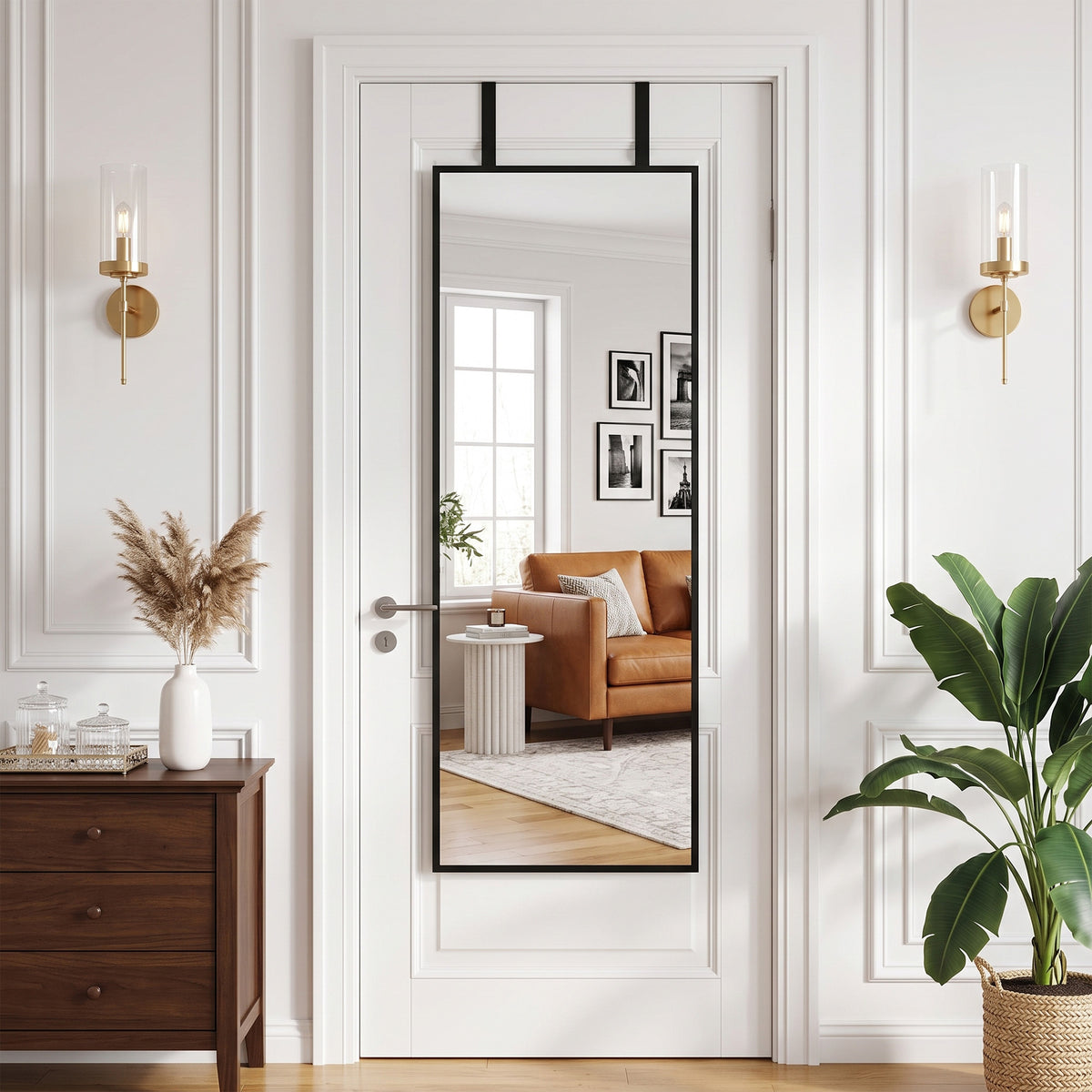 Hormako Ispilu Laukizuzena 110 x 40 cm, Kakoak, Altuera Erregulagarriak, Beira Tenplatua, Aluminio Aleazioko Markoa, Beltza