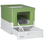 Lettiera per gatti pieghevole con doppia porta a battente e apertura superiore, paletta inclusa, 47,5 x 35,5 x 36,7 cm, verde avocado