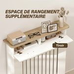 Cache-radiateur avec tiroir de rangement, meuble cache-radiateur en bois à lattes verticales, 78 x 19 x 97 cm, blanc
