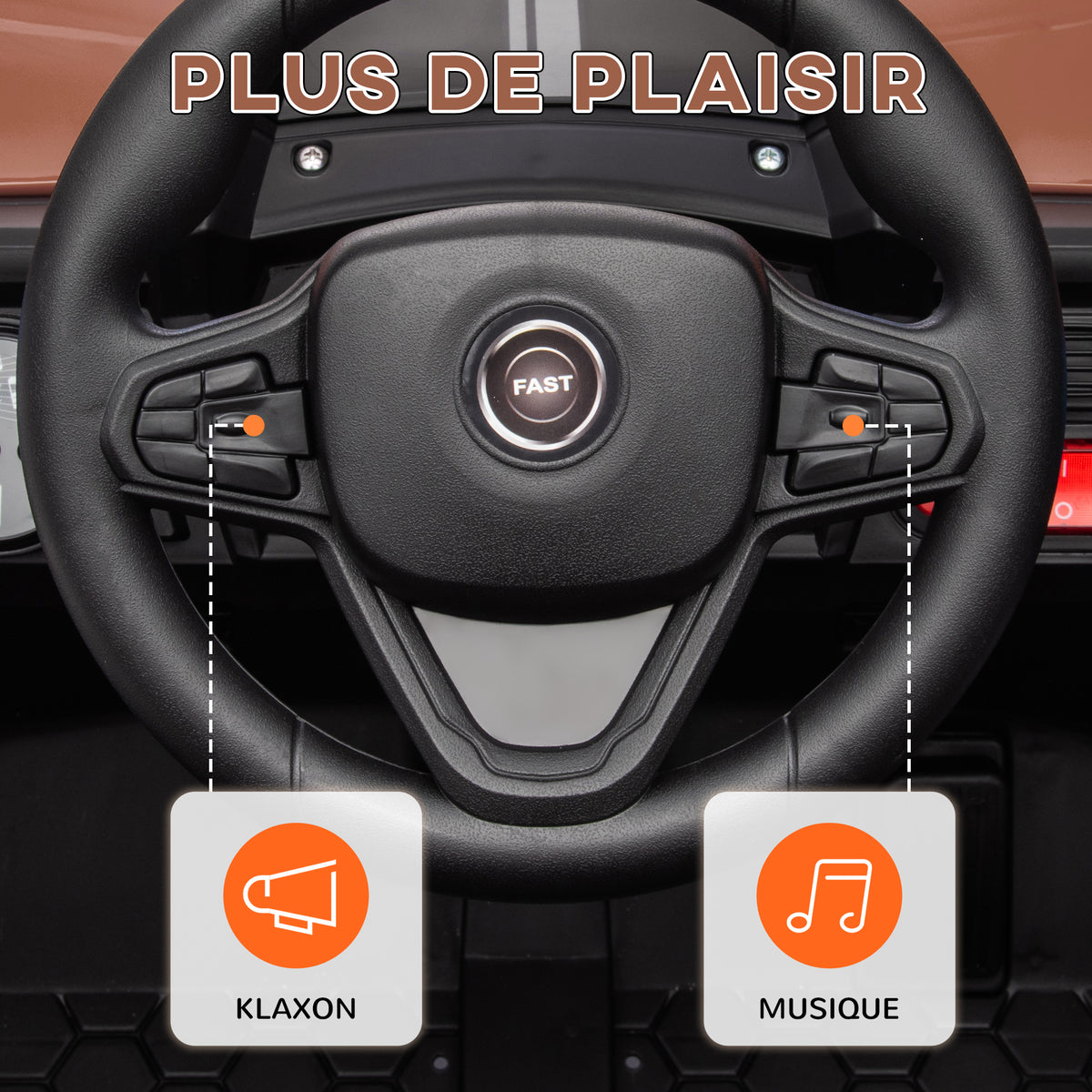 Voiture électrique enfant UTV buggy électrique enfant avec télécommande 2.4Ghz 2 moteurs 103L x 69l x 59H cm marron