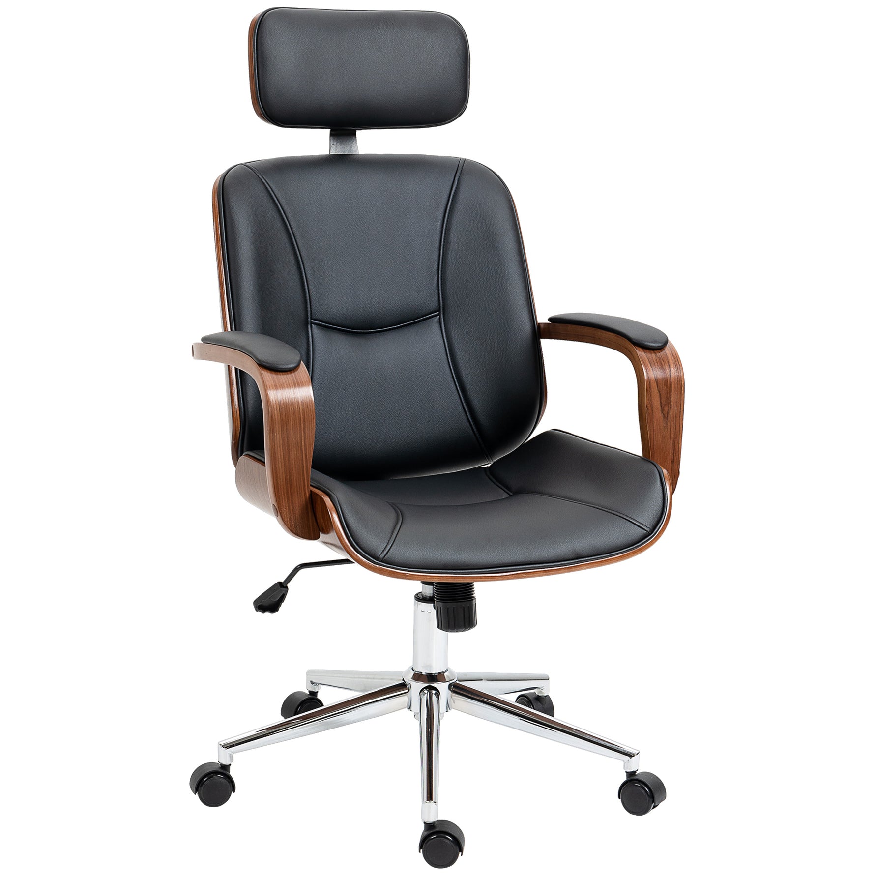 Fauteuil de bureau, chaise de bureau avec appui-tête amovible hauteur réglable et fonction de bascule, 66x65x125cm, noir