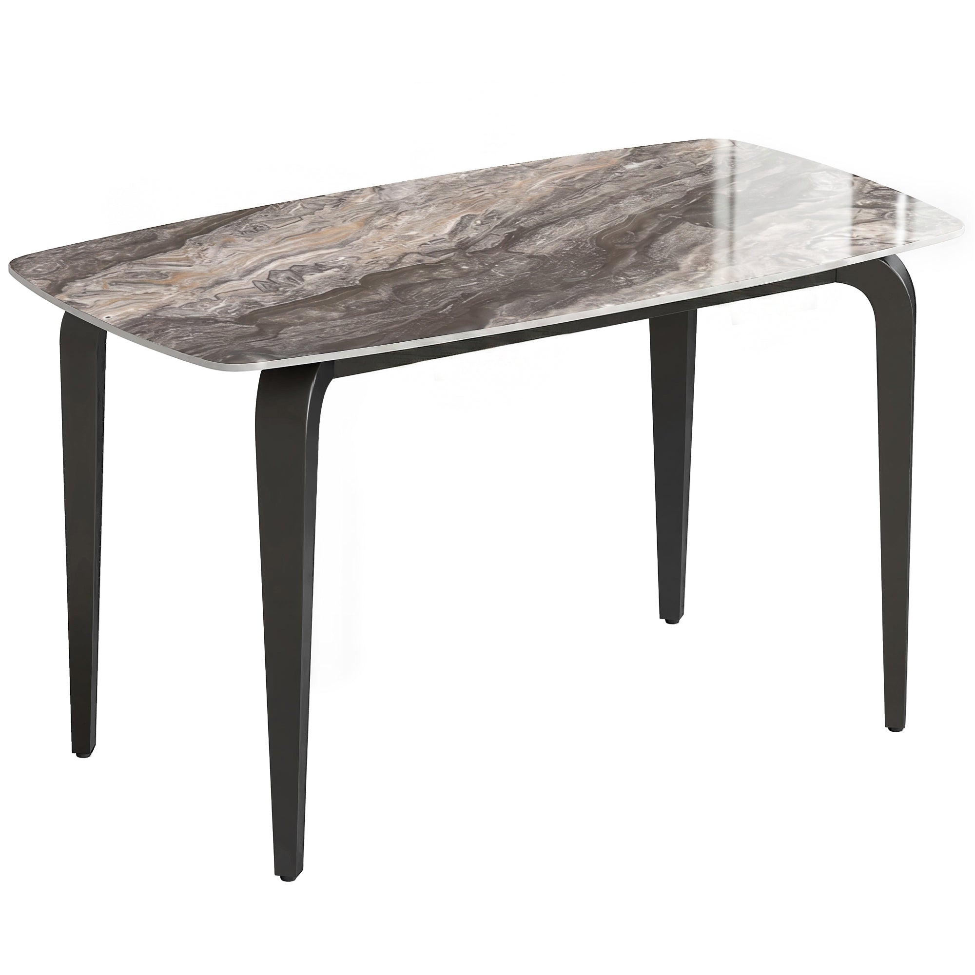 Table à manger rectangulaire pour 4 personnes, 130 x 70 x 75 cm, table de cuisine avec plateau en pierre frittée, marron