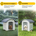 Niche pour Chien Extérieur, Maison pour Chien en Plastique avec Sol Surélevé et Amovible, Toit Imperméable, Gris