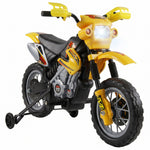 Moto électrique enfants, moto cross pour enfants avec batterie 6 V, phares, musiques et roues d'entraînement, 3 à 6 ans, charge 25KG, jaune et noir