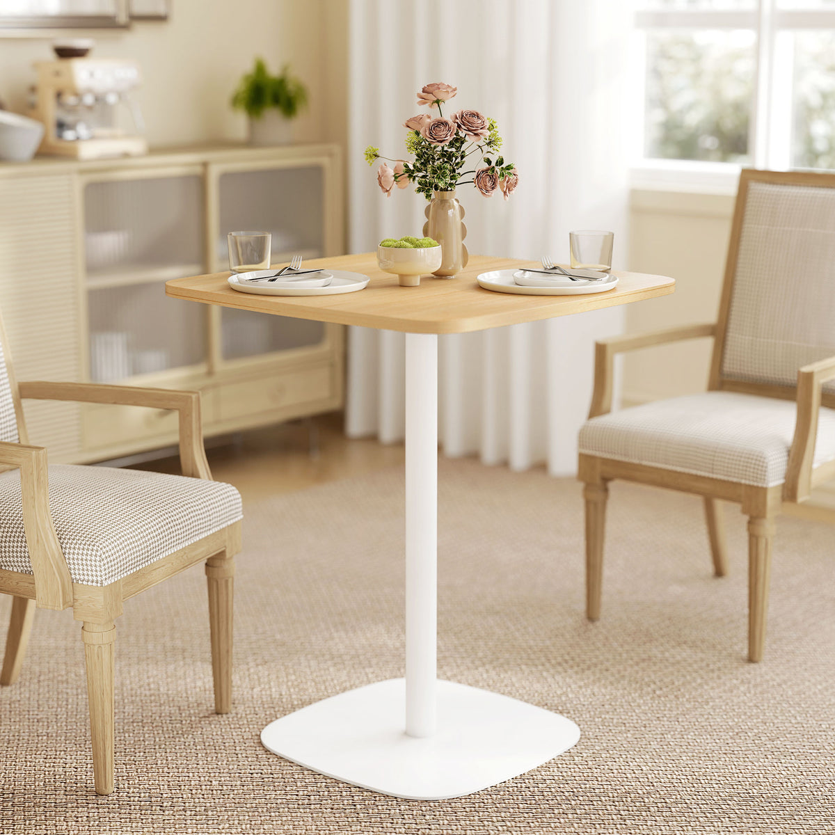 Tavolo da pranzo quadrato per 2 persone tavolo da cucina piano effetto legno base quadrata 60x60x75cm effetto legno naturale