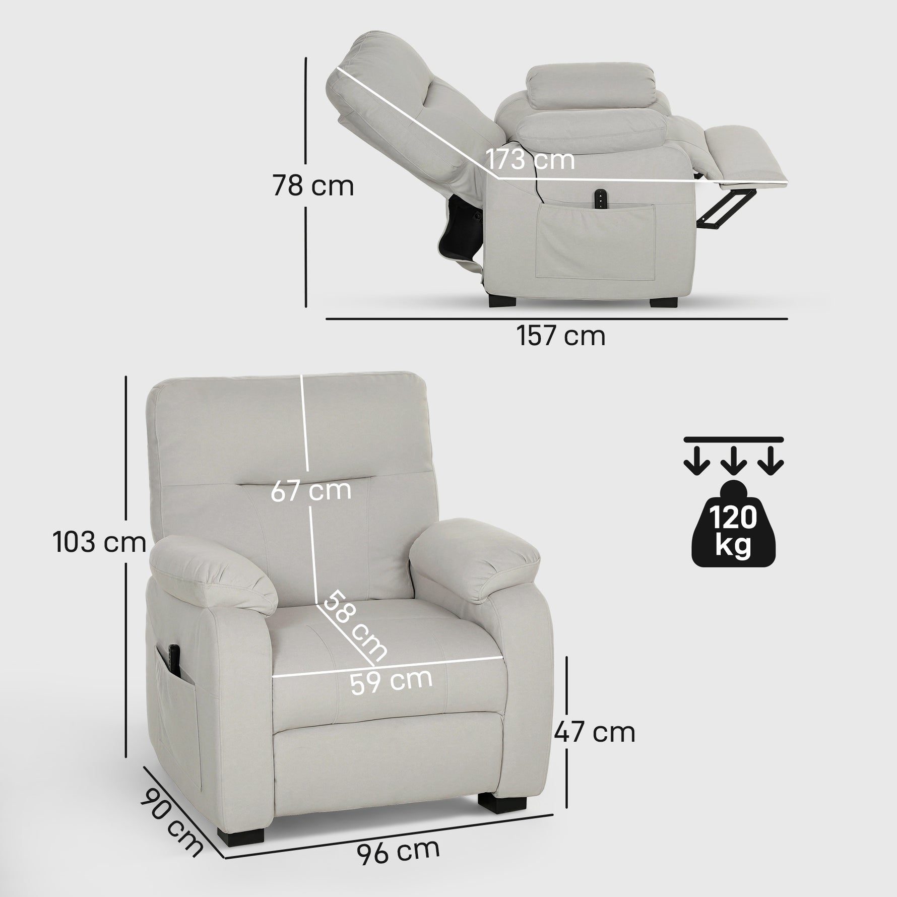 Fauteuil relax électrique fauteuil inclinable port USB repose-pieds poches latérales télécommande 96x90x103cm crème