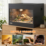 Terrarium pour Reptiles en Bois OSB, Porte en Verre Trempé, Serrure Sécurisée et Couvercle en Filet, 60x45x45cm, Noir