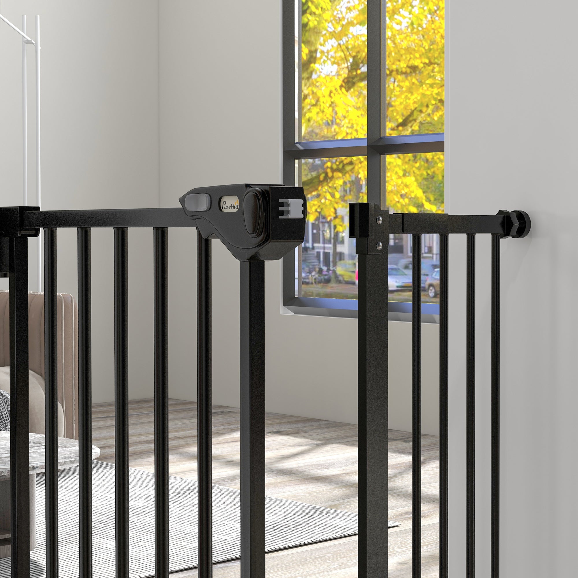 Barrière de sécurité animaux porte fermeture automatique système de double verrouillage sans perçage 1 extension noir