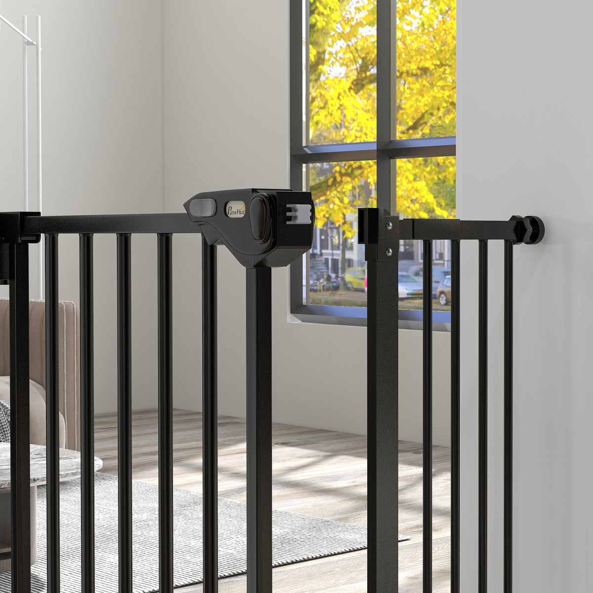 Barrière de sécurité animaux porte fermeture automatique système de double verrouillage sans perçage 1 extension noir
