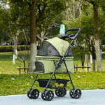 Poussette buggy pliable chien chat panier rangement porte-gobelets tissu 300D Oxford imperméable 4 roues vert