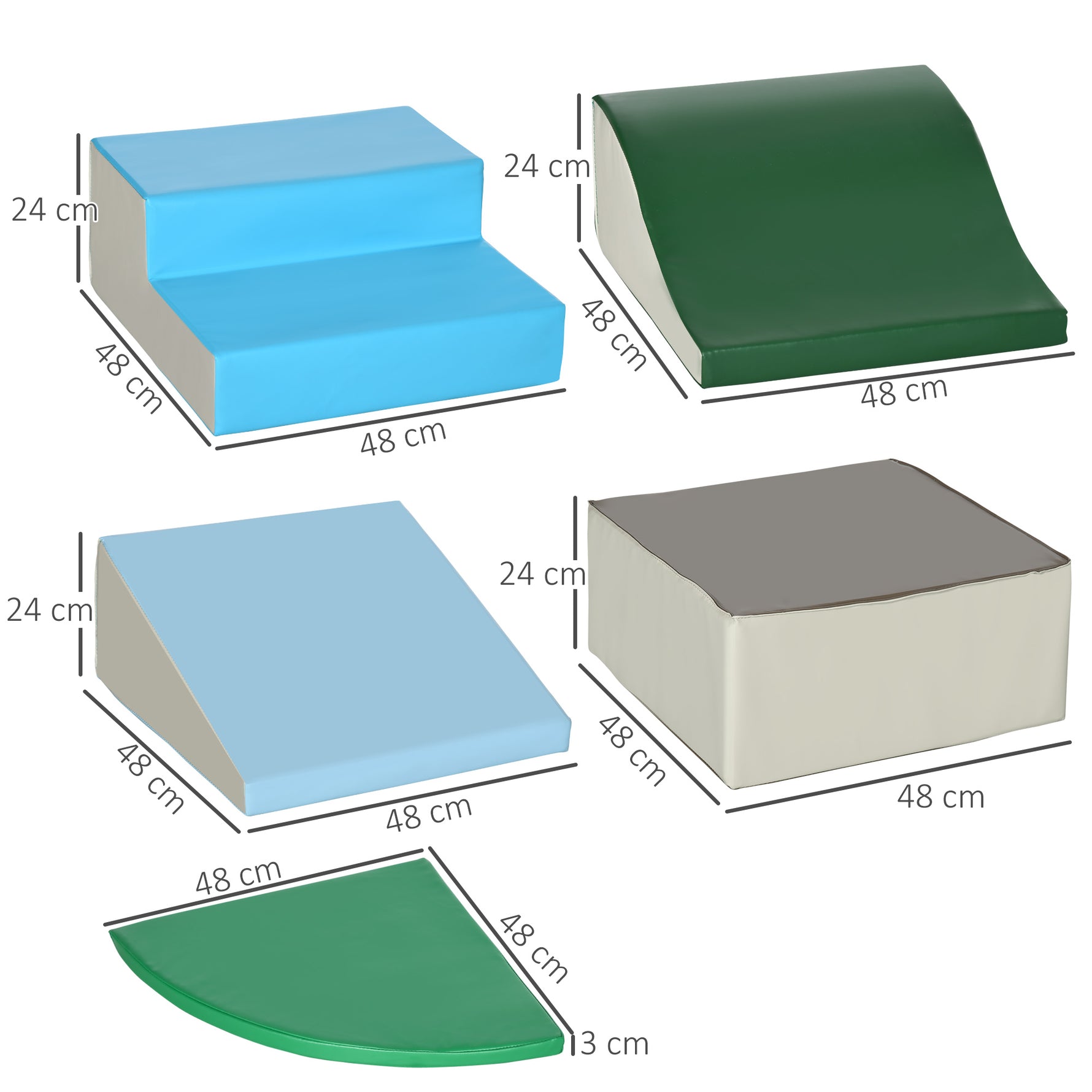 Parcours motricité bébé 6PCS, module motricité bébé en mousse EPE avec housse en revêtement synthétique, blocs mousse de construction, jouets éducatifs enfants d'âge préscolaire, multicolore
