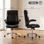 Chaise Bureau Ergonomique avec Accoudoirs Relevables, Fauteuil de Bureau en PU, Hauteur Réglable, Fonction Bascule, Noir