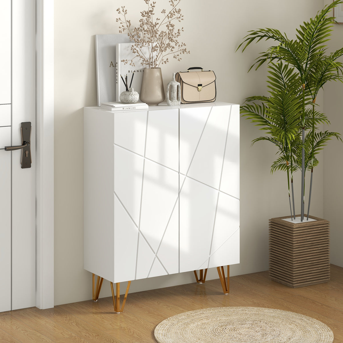 Schoenenkast opbergmeubel 2 deuren verstelbare planken 72 x 31,5 x 95 cm hoogglans wit