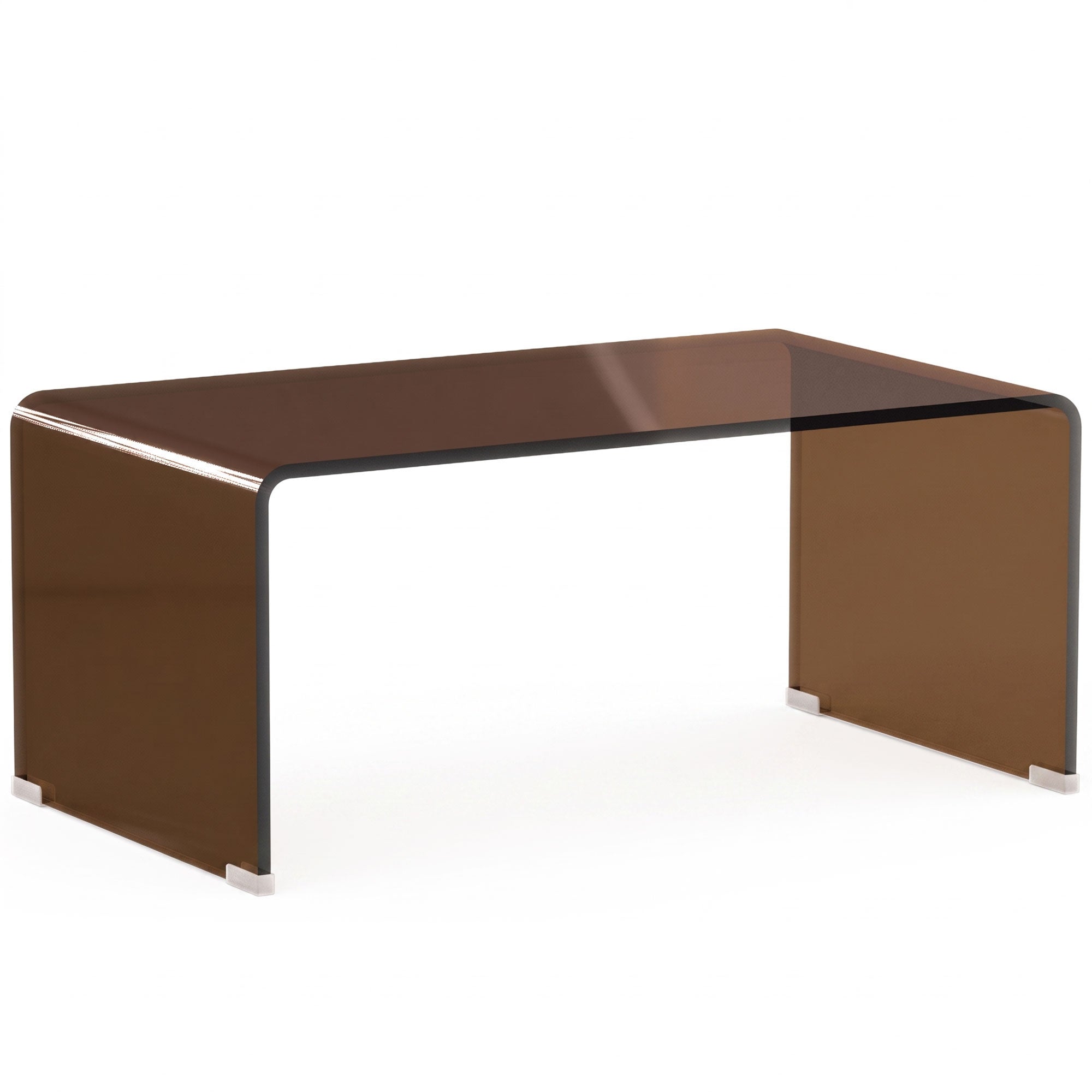 Table Basse en Verre, Table de Salon Rectangulaire Design Moderne avec Bords Arrondis Sûrs, Marron Transparent-0