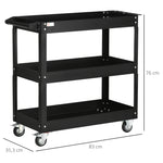 Chariot desserte d'atelier acier 3 plateaux sur roulettes avec poignée charge max. 150 kg 83 x 35,3 x 76 cm acier noir-2