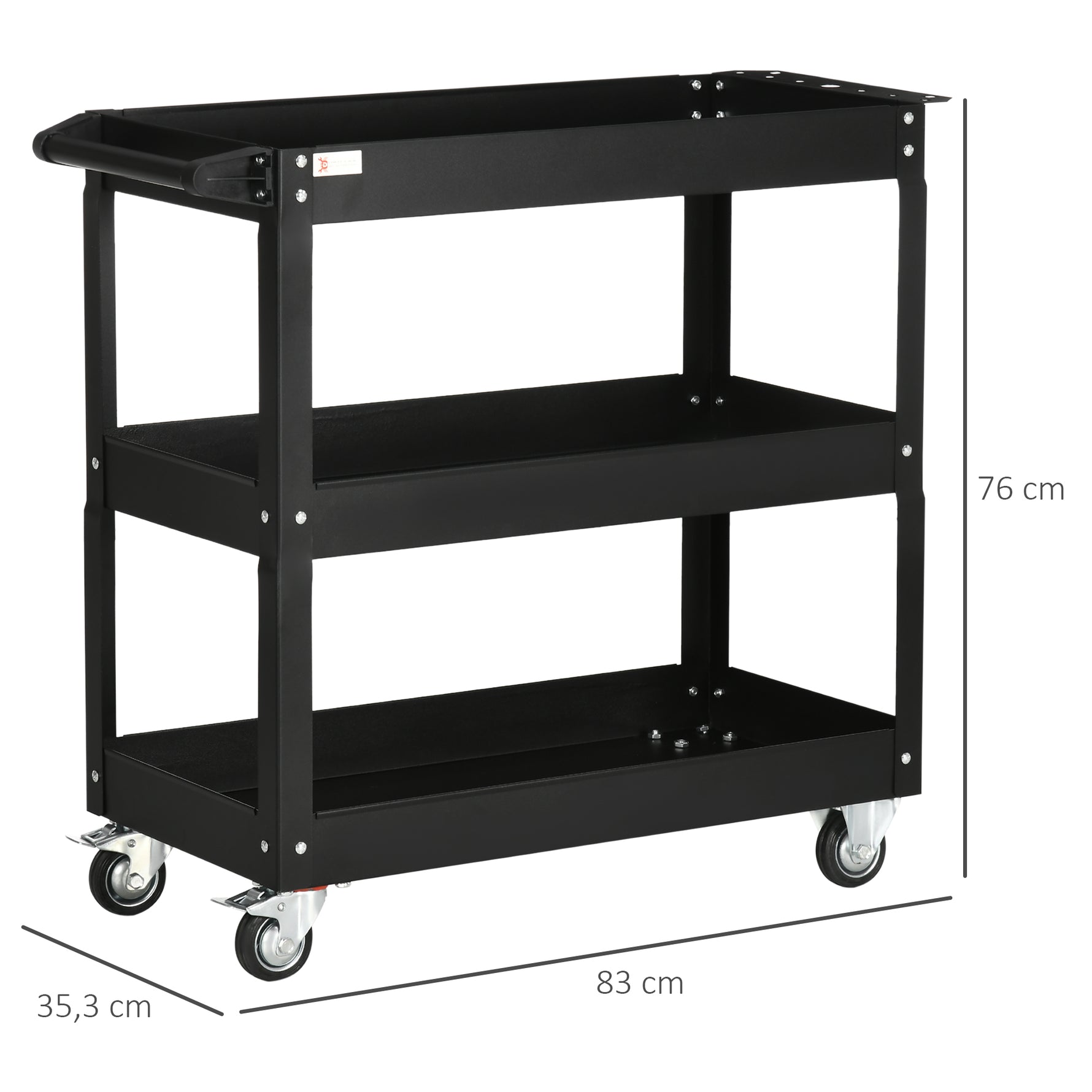 Chariot desserte d'atelier acier 3 plateaux sur roulettes avec poignée charge max. 150 kg 83 x 35,3 x 76 cm acier noir-2