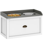 Gamelle double chien chat - porte-gamelles surélevé rangement 2 en 1 - tiroir, 2 gamelles - acier inox. MDF blanc gris