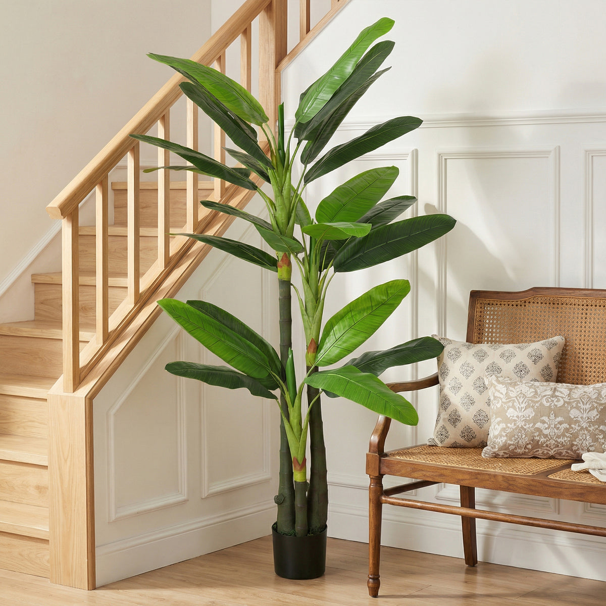 Plante Artificielle Bananier 180 cm, 18 Feuilles Réalistes, Pot, Entretien Facile, pour Maison Bureau, Vert