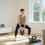 3er-Set Kettlebells, 2,2, 4,5 und 6,8 kg, rutschfester Griff für Fitness- und Sporttraining, inklusive schwarzem Ablageregal