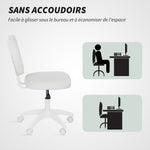 Chaise de bureau sans accoudoirs, fauteuil de bureau, hauteur réglable, pivotant 360°, 46 x 59 x 82-92 cm, blanc