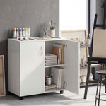 Armoire de bureau à 2 niveaux, meuble de rangement bureau avec 2 portes, serrures et clés, 80x40x80cm, blanc