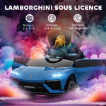 Voiture électrique enfant véhicule électrique Lamborghini 12V télécommande 2,4G et 2 moteurs vitesse max. 4 km/h bleu