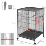 Cage oiseau sur pied cage sur roulettes avec balançoire, perchoirs et plateau coulissant 48 x 46 x 78 cm en acier noir