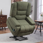 Fauteuil releveur relax électrique, fonction massage et chaleur, inclinaison réglable, repose-pied, télécommandes, vert
