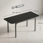 Table à manger extensible de 4 à 6 personnes, pieds en acier, pour petits espaces, salle à manger, noir