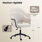 Chaise bureau ergonomique, fauteuil de bureau avec hauteur réglable, pivotant 360°, 63 x 65 x 83-92 cm, crème
