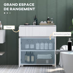 Meuble de rangement pour salle de bain sur pied placard 2 portes 1 tiroir, étagère régable, blanc laqué
