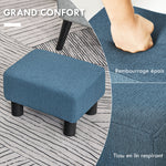 Pouf repose-pied tabouret bas en tissu de lin capacité de charge 110 Kg 40 x 30 x 24 cm bleu foncé
