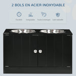 Gamelles chiens surélevées gamelle double chien chat porte-gamelles 60 x 30 x 35,5 cm 2 gamelles 2L acier inox incluses