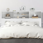 Tête de lit sur pied avec rangements, accessoire de lit 4 compartiments ouverts, 160 x 20,2 x 108,2 cm, blanc