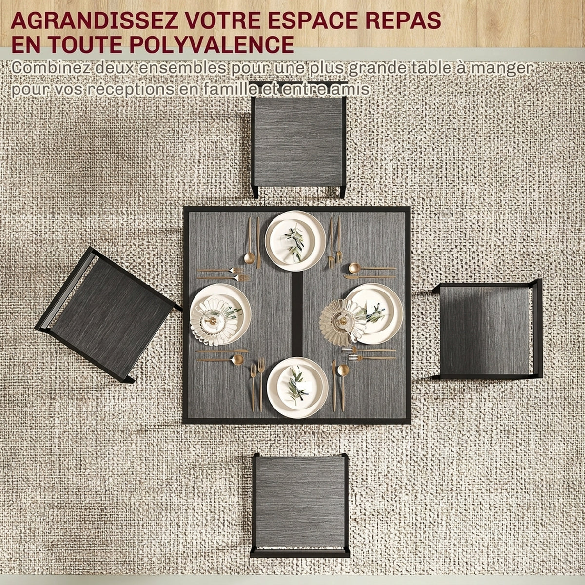 Conjunto de mesa y sillas, mesa de comedor de 3 piezas con 2 sillas apilables, para cocina, salón, hogar, gris