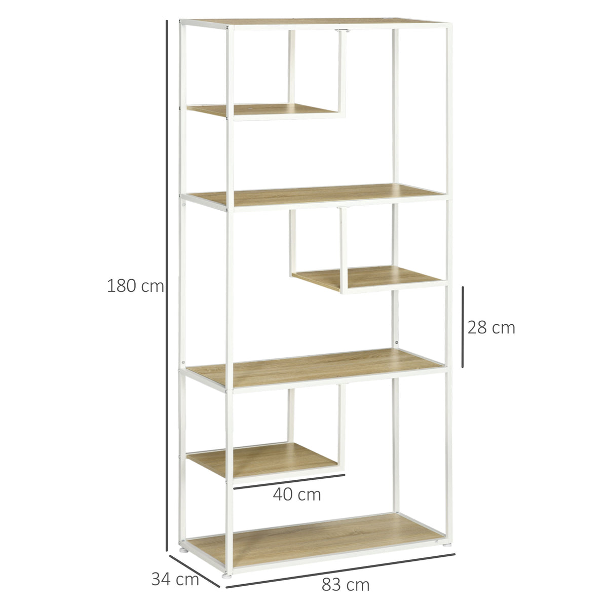 Bibliothèque étagère de rangement à 7 niveaux cadre en acier style industriel 83 x 34 x 180 cm chêne