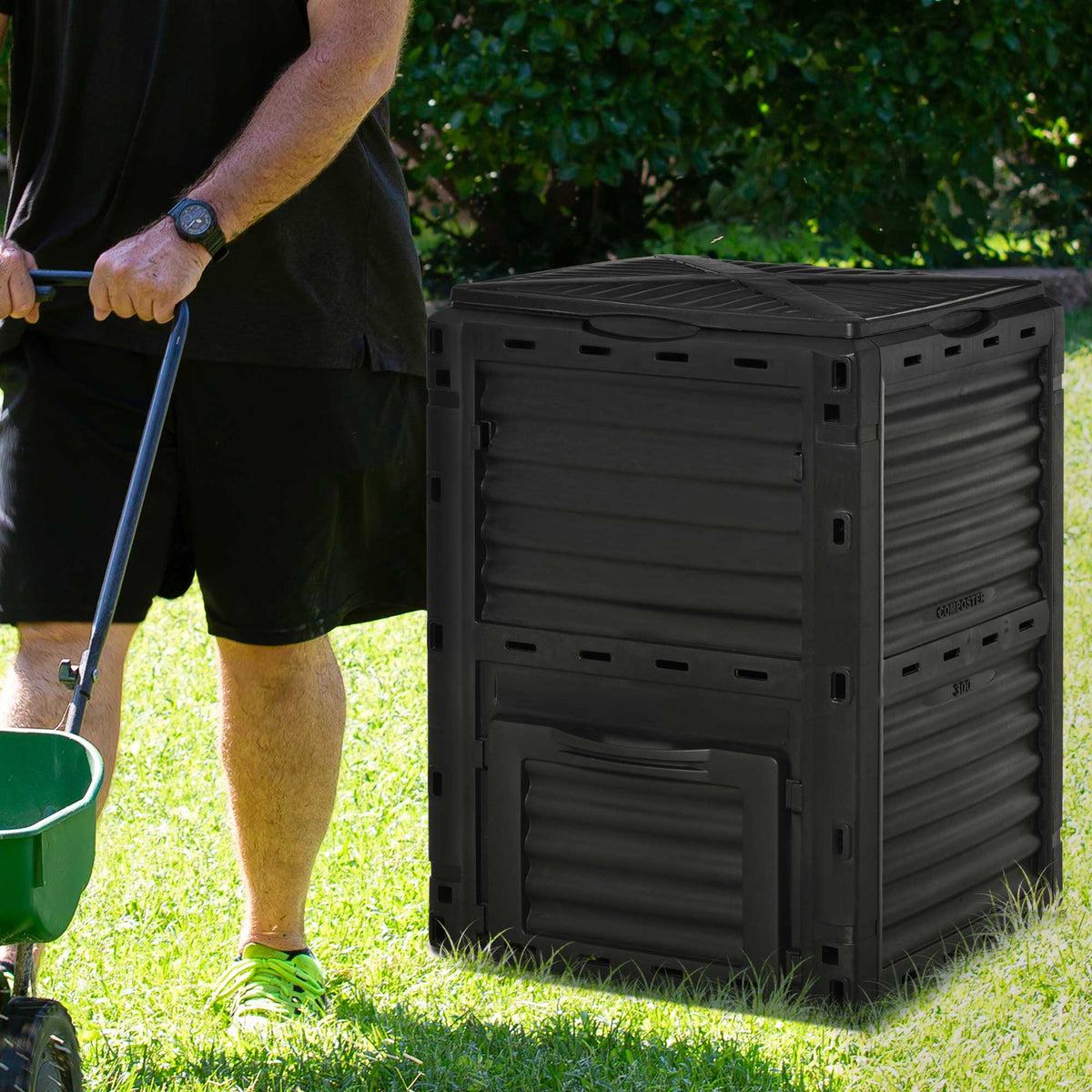Tuincompostvat 300L compostbak voor de tuin van polypropyleen 48 ventilatieopeningen 60,5 x 60,5 x 81,5 cm zwart