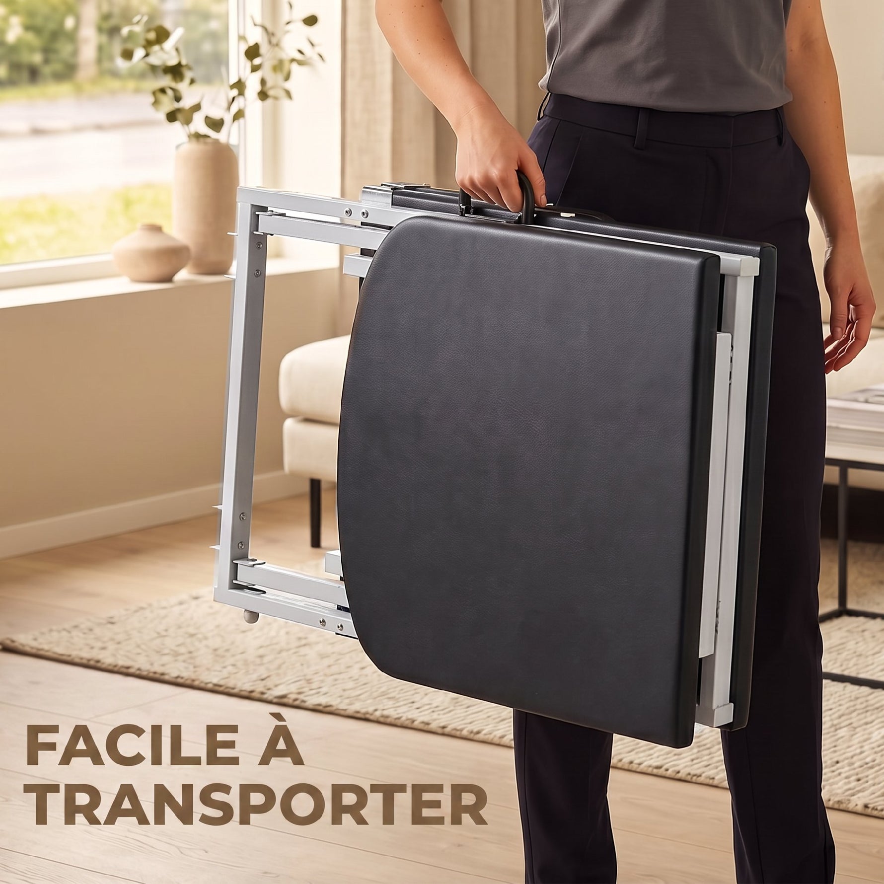 Table de massage pliante, lit de massage 3 zones portable 182 x 62 cm avec appuie-tête et accoudoirs amovibles, noir