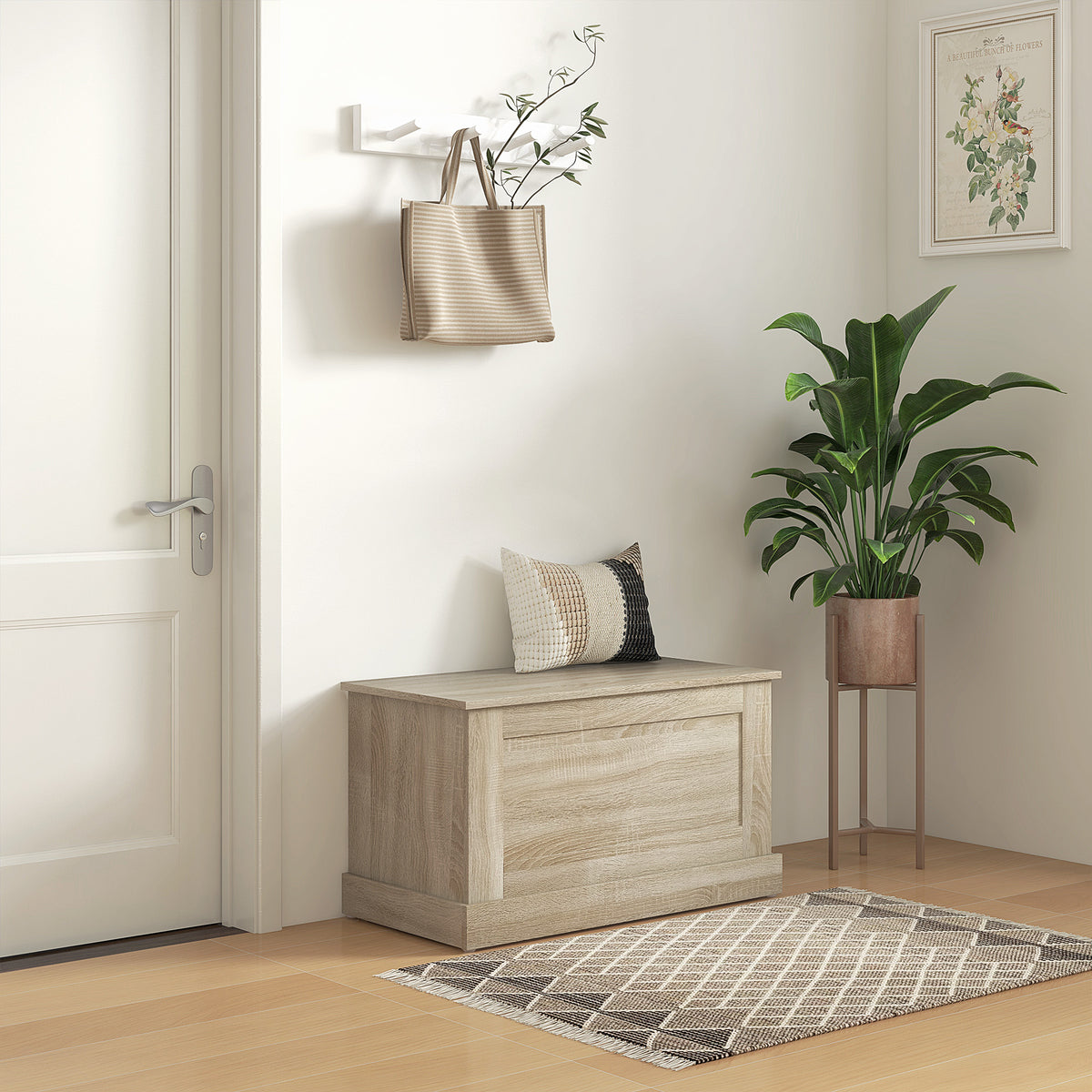 Coffre de rangement, coffre à jouets, avec charnière de sécurité, pour salon, en bois, 80 x 40 x 45 cm, bois naturel