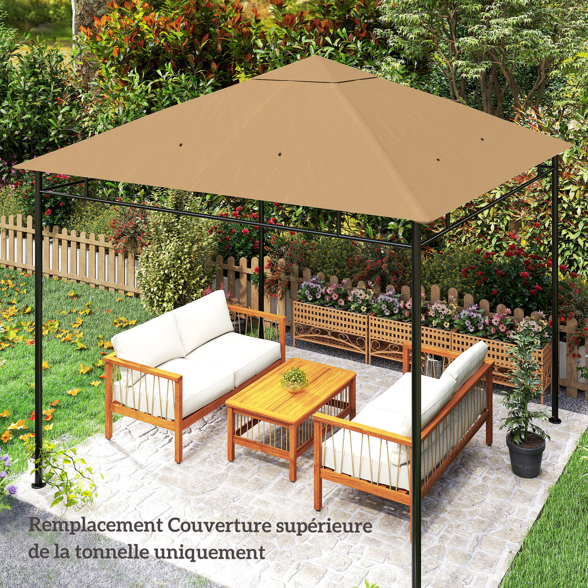Ersatzdach für Pavillon, Gazebo-Ersatzdach, hochdichter Polyesterstoff 180 g/m², UV-beständig, 3 x 3 m, beige