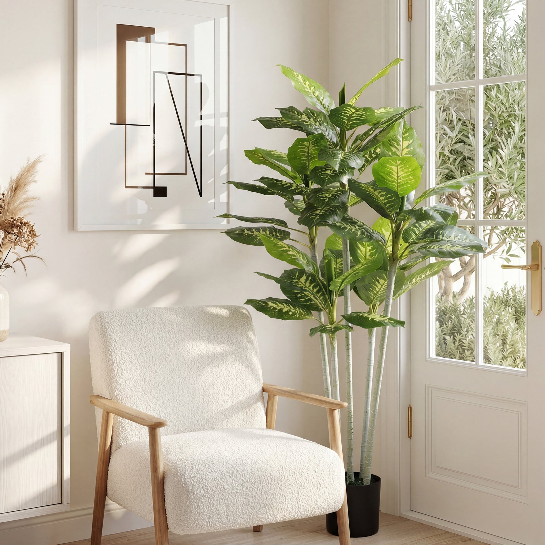 Plante artificielle calathea hauteur 150 cm pot ciment 53 feuilles - intérieur-6