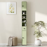 Tall bathroom storage cabinet, 1 drawer, 4 adjustable shelves and 2 cupboards, 20 x 20 x 180 cm, green