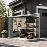 Tuinhuis 2,81 m² met Fundering, Aanbouw Gereedschapsschuur van Gegalvaniseerd Staal, 154x206,5x181cm, Lichtgrijs